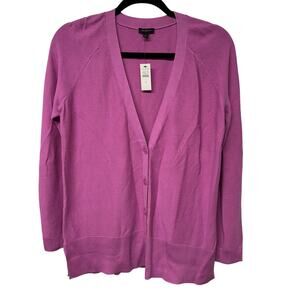 Talbots Girlfriend Cardigan Button Up Dark Pink V Neck Sweater Size Small